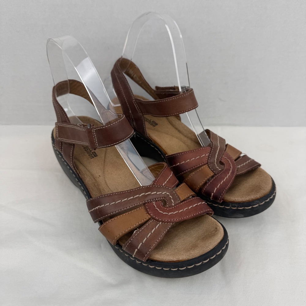 Clarks Collection Soft Cushion Brown Leather Wedge Sandals 7W 261258895045